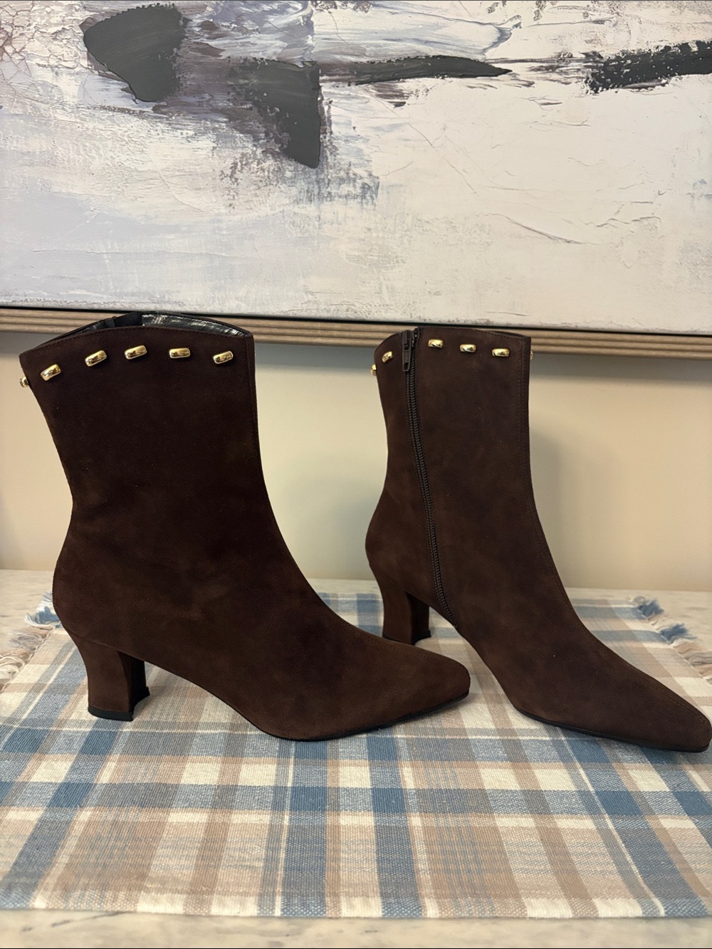 Proxy Brown Suede Ankle Boots with Gold Trim 7.5 - Picture 3 of 16